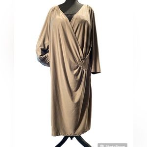 Avon Signature Collection Plus Size Ruched Midi Dress Beige with Gathered waist